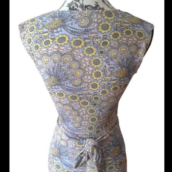 Leota Boho Maxi Dress Lilac Yellow Pastel Flowers and Peacocks Size XS *Easter* - Picture 5 of 7
